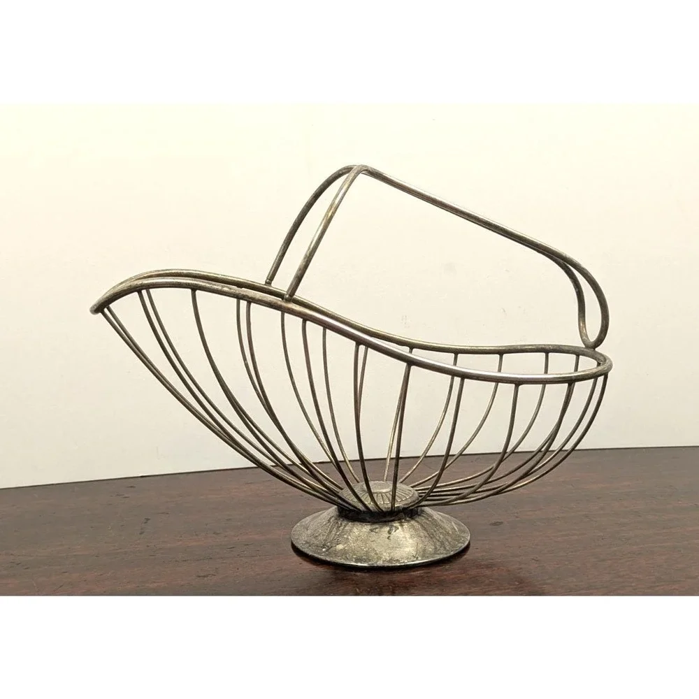 Vintage French Style Silver Tone Wire Wine Bottle Carrier Holder Basket Pedestal